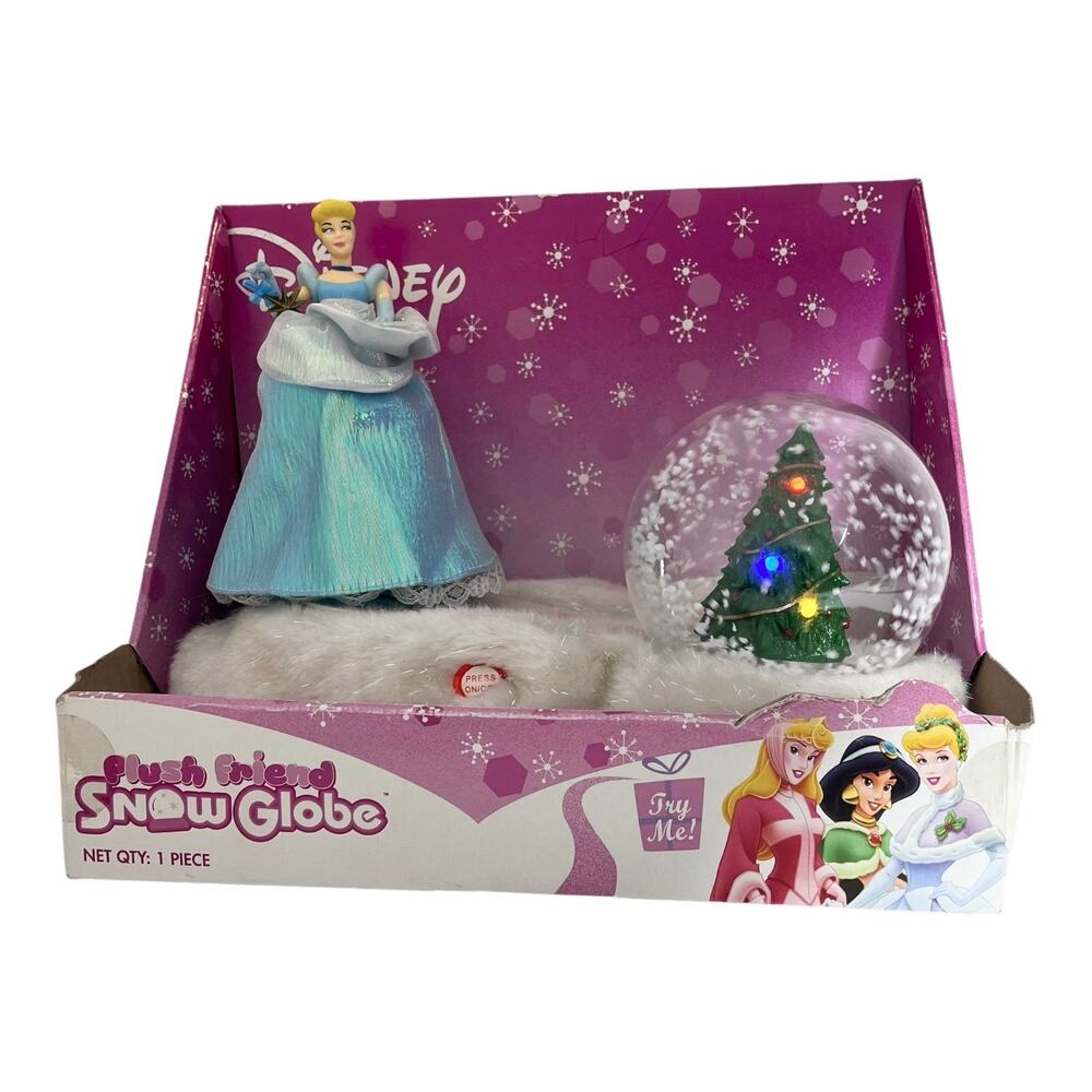 Disney Cinderella Princess Snow Globe Christmas Musical Lights Gemmy Plays Vtg